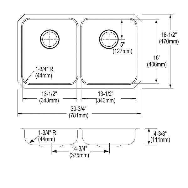 Elkay ELUHAD311845 Lustertone Classic Stainless Steel, 30-3/4" x 18-1/2" x 4-3/8" Equal Double Bowl Undermount ADA Sink