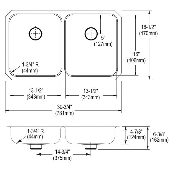 Elkay ELUHAD311850PD Lustertone® Classic Stainless Steel 30-3/4" x 18-1/2" x 4-7/8" Double Bowl Undermount ADA Sink w/Perfect Drain®