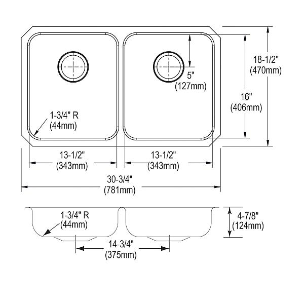 Elkay ELUHAD311850 Lustertone® Classic Stainless Steel, 30-3/4" x 18-1/2" x 4-7/8" Equal Double Bowl Undermount ADA Sink