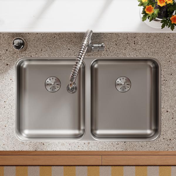 Elkay ELUHAD311855PD Lustertone® Classic Stainless Steel 30-3/4" x 18-1/2" x 5-3/8" Double Bowl Undermount ADA Sink w/Perfect Drain®