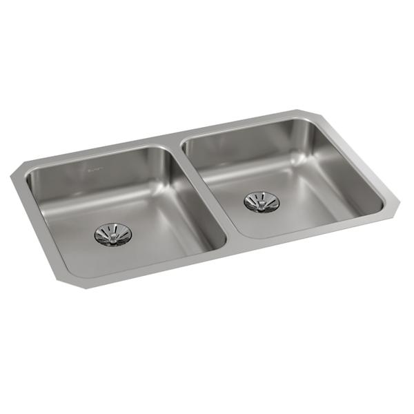 Elkay ELUHAD311855PD Lustertone® Classic Stainless Steel 30-3/4" x 18-1/2" x 5-3/8" Double Bowl Undermount ADA Sink w/Perfect Drain®