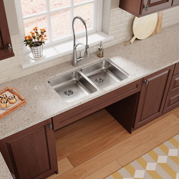 Elkay ELUHAD311855 Lustertone® Classic Stainless Steel, 30-3/4" x 18-1/2" x 5-3/8" Equal Double Bowl Undermount ADA Sink