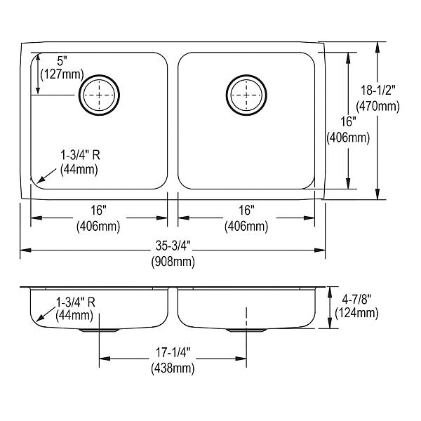 Elkay ELUHAD361850 Lustertone Classic Stainless Steel, 35-3/4" x 18-1/2" x 4-7/8" Equal Double Bowl Undermount ADA Sink
