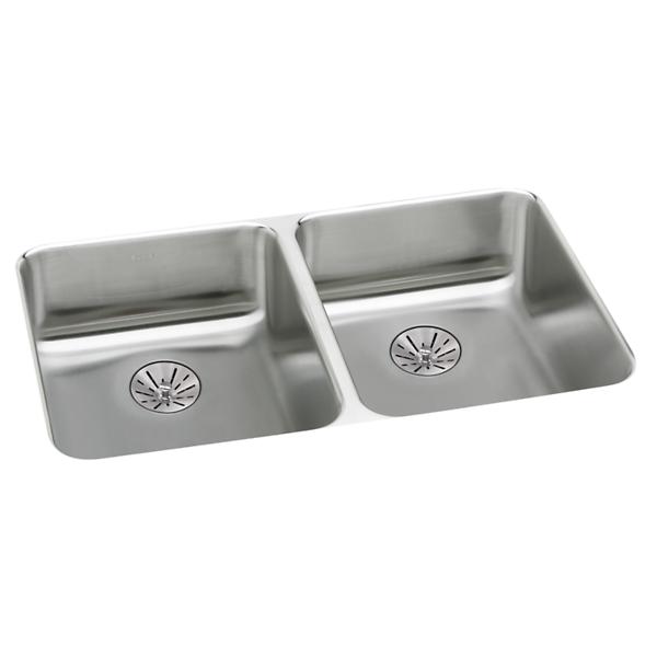 Elkay ELUHAD321655PD Lustertone® Classic Stainless Steel, 31-3/4" x 16-1/2" x 5-3/8" Double Bowl Undermount ADA Sink w/Perfect Drain®