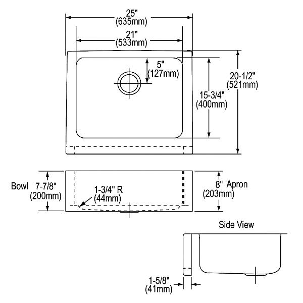 Elkay ELUHF2520 Lustertone Classic Stainless Steel 25" x 20-1/2" x 7-7/8" 0-Hole Single Bowl Farmhouse Sink