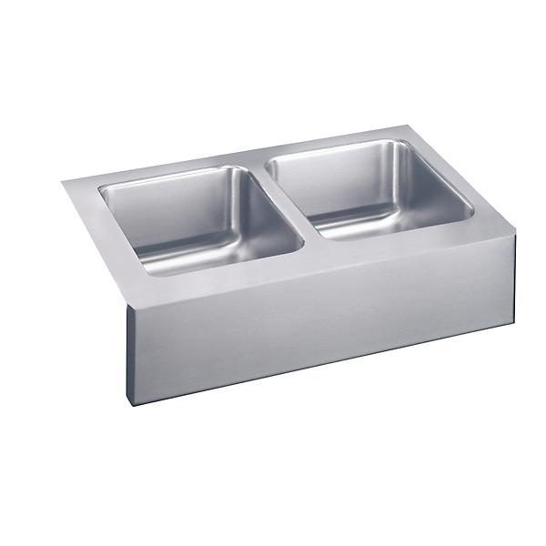 Elkay ELUHF3320DBG Lustertone® Classic Stainless Steel 33" x 20-1/2" x 7-7/8" Equal Double Bowl Farmhouse Sink Kit