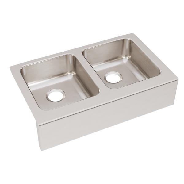 Elkay ELUHF3320 Lustertone Classic Stainless Steel 33" x 20-1/2" x 7-7/8" Equal 0-Hole Double Bowl Farmhouse Sink