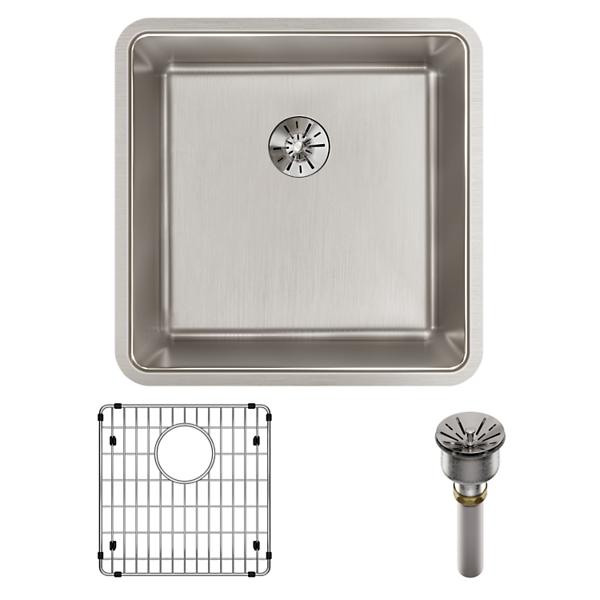 Elkay ELUHH1616TPDBG Lustertone Iconix® 16 Gauge Stainless Steel 18-1/2" x 18-1/2" x 9" Single Bowl Undermount Sink Kit with Perfect Drain®