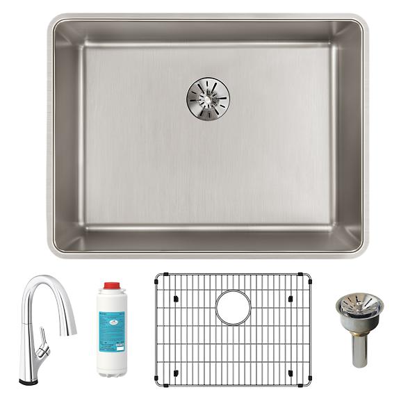 Elkay ELUHH2115TPDFLC Lustertone Iconix® 16 Gauge Stainless Steel 23-1/2" x 18-1/4" x 9" Single Bowl Undermount Sink Kit with Filtered Faucet with Perfect Drain®