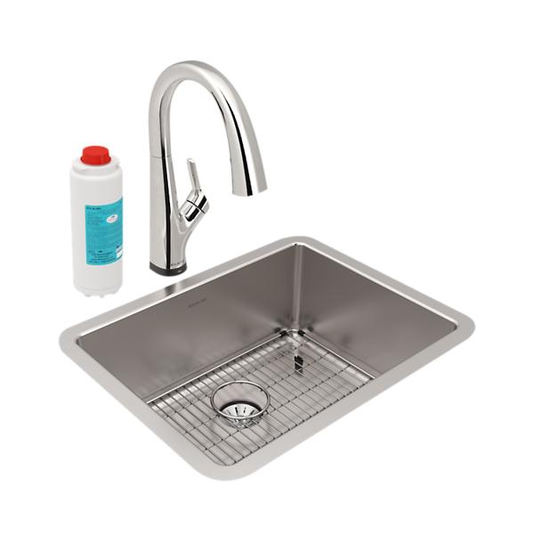 Elkay ELUHH2115TPDFLC Lustertone Iconix® 16 Gauge Stainless Steel 23-1/2" x 18-1/4" x 9" Single Bowl Undermount Sink Kit with Filtered Faucet with Perfect Drain®