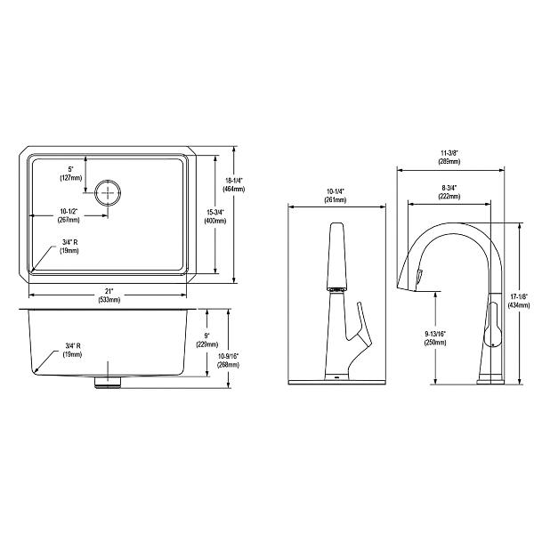 Elkay ELUHH2115TPDFLC Lustertone Iconix® 16 Gauge Stainless Steel 23-1/2" x 18-1/4" x 9" Single Bowl Undermount Sink Kit with Filtered Faucet with Perfect Drain®