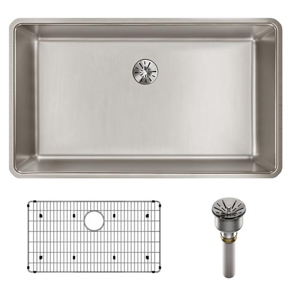 Elkay ELUHH3017TPDBG Lustertone Iconix® 16 Gauge Stainless Steel 32-1/2 x 19-1/2" x 9" Single Bowl Undermount Sink Kit with Perfect Drain®