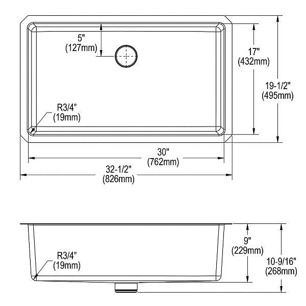 Elkay ELUHH3017TPD Lustertone Iconix® 16 Gauge Stainless Steel, 32-1/2" x 19-1/2" x 9" Single Bowl Undermount Sink with Perfect Drain®