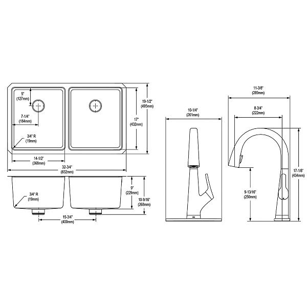 Elkay ELUHH3118TPDFLC Lustertone Iconix® 16 Gauge Stainless Steel 32-3/4" x 19-1/2" x 9" Double Bowl Undermount Sink Kit with Filtered Faucet with Perfect Drain®