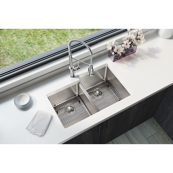 Elkay ELUHH3120LTPDBG Lustertone Iconix® 16 Gauge Stainless Steel 31-1/4" x 20-1/2" x 9" Double Bowl Undermount Sink Kit with Left Perfect Drain®