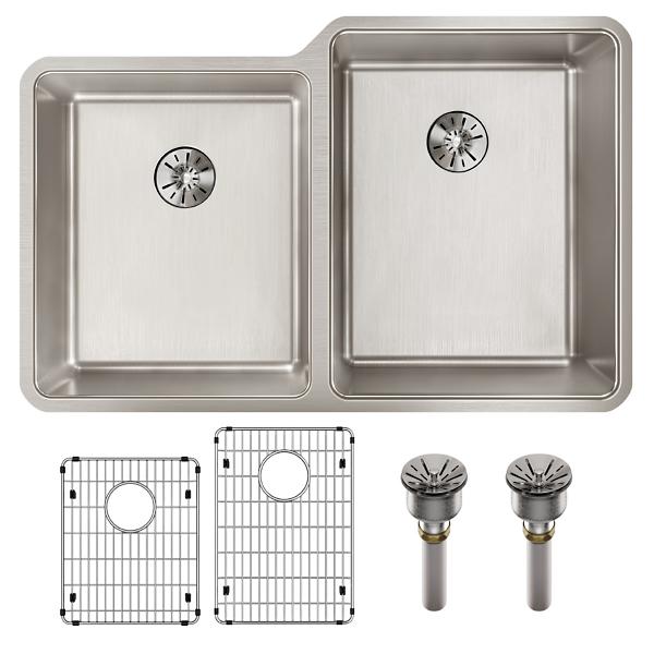 Elkay ELUHH3120LTPDBG Lustertone Iconix® 16 Gauge Stainless Steel 31-1/4" x 20-1/2" x 9" Double Bowl Undermount Sink Kit with Left Perfect Drain®