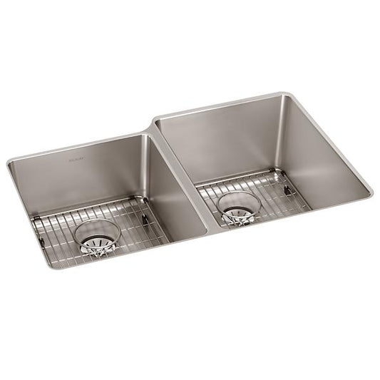 Elkay ELUHH3120LTPDBG Lustertone Iconix® 16 Gauge Stainless Steel 31-1/4" x 20-1/2" x 9" Double Bowl Undermount Sink Kit with Left Perfect Drain®