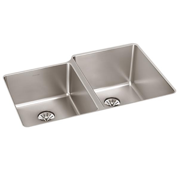 Elkay ELUHH3120LTPD Lustertone Iconix® 16 Gauge Stainless Steel 31-1/4" x 20-1/2" x 9" Double Bowl Undermount Sink with Left Perfect Drain®