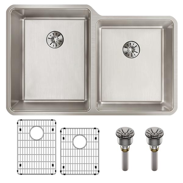 Elkay ELUHH3120RTPDBG Lustertone Iconix® 16 Gauge Stainless Steel 31-1/4" x 20-1/2" x 9" Double Bowl Undermount Sink Kit with Right Perfect Drain®