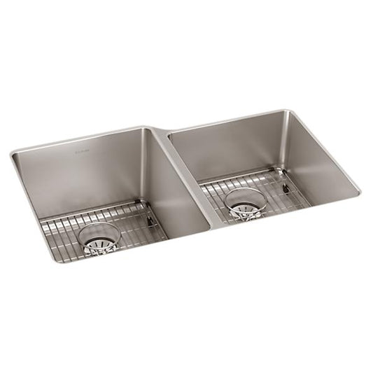 Elkay ELUHH3120RTPDBG Lustertone Iconix® 16 Gauge Stainless Steel 31-1/4" x 20-1/2" x 9" Double Bowl Undermount Sink Kit with Right Perfect Drain®