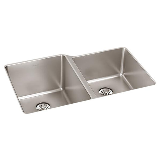 Elkay ELUHH3120RTPD Lustertone Iconix® 16 Gauge Stainless Steel 31-1/4" x 20-1/2" x 9" Double Bowl Undermount Sink with Right Perfect Drain®