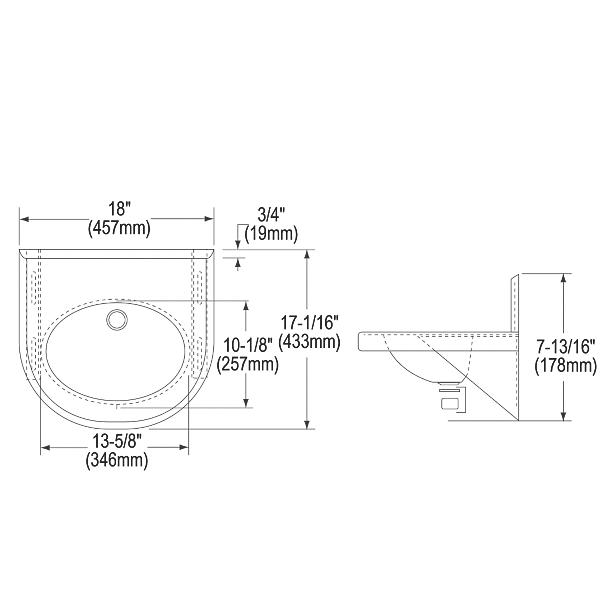 Elkay ELV1817 Stainless Steel 18" x 17-1/16" x 5-9/16" Wall Hung Lavatory Sink