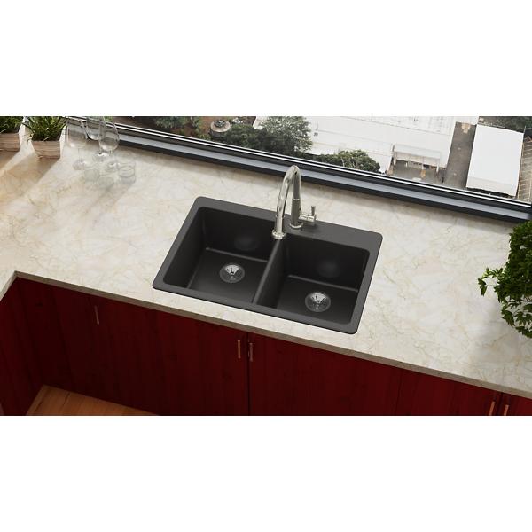 Elkay ELX250R Quartz Luxe® 33" x 22" x 9-1/2" Offset Double Bowl Drop-in Sink