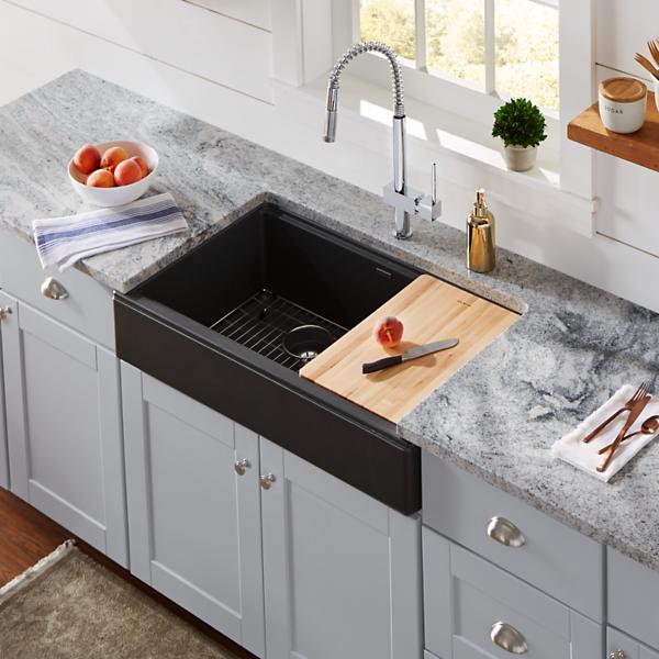 Elkay ELXFDB3620BG Ferguson Exclusive Quartz Luxe 35-7/8" x 22-1/2" x 9-1/2" Single Bowl Farmhouse Sink w/Drainboard+Perfect Drain