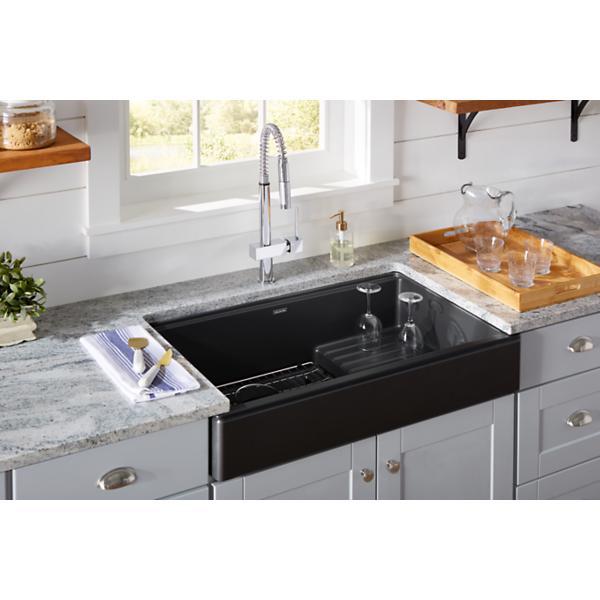 Elkay ELXFDB3620BG Ferguson Exclusive Quartz Luxe 35-7/8" x 22-1/2" x 9-1/2" Single Bowl Farmhouse Sink w/Drainboard+Perfect Drain