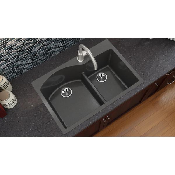 Elkay ELXH3322R Quartz Luxe® 33" x 22" x 10" Offset 60/40 Double Bowl Drop-in Sink with Aqua Divide