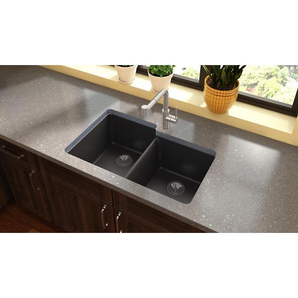 Elkay ELXU250R Quartz Luxe® 33" x 20-1/2" x 9-1/2" Offset Double Bowl Undermount Sink