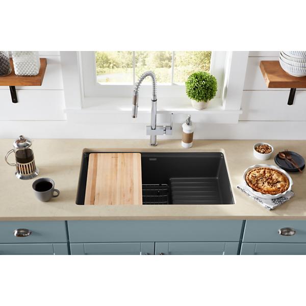 Elkay ELXUDB3620BG Ferguson Exclusive Quartz Luxe® 35-7/8" x 20-5/8" x 9-1/2" Single Bowl Undermount Sink w/Drainboard+Perfect Drain®