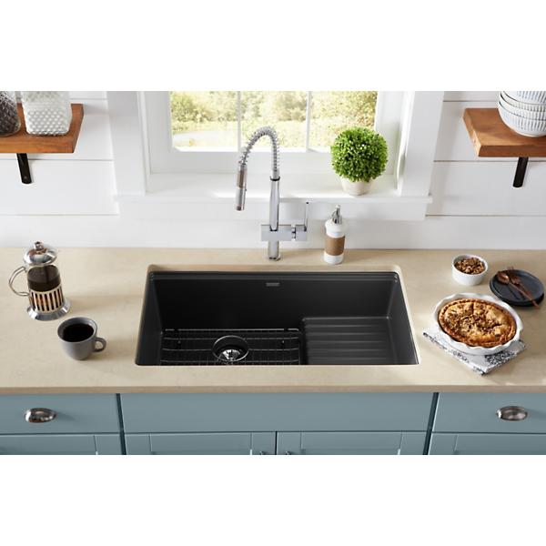 Elkay ELXUDB3620BG Ferguson Exclusive Quartz Luxe® 35-7/8" x 20-5/8" x 9-1/2" Single Bowl Undermount Sink w/Drainboard+Perfect Drain®