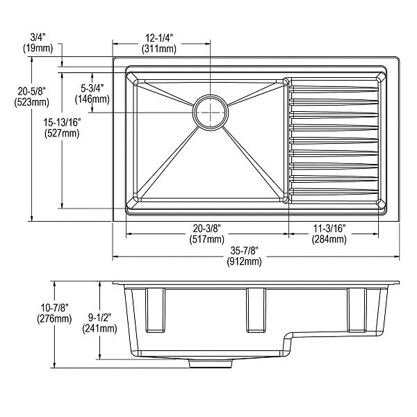 Elkay ELXUDB3620BG Ferguson Exclusive Quartz Luxe® 35-7/8" x 20-5/8" x 9-1/2" Single Bowl Undermount Sink w/Drainboard+Perfect Drain®