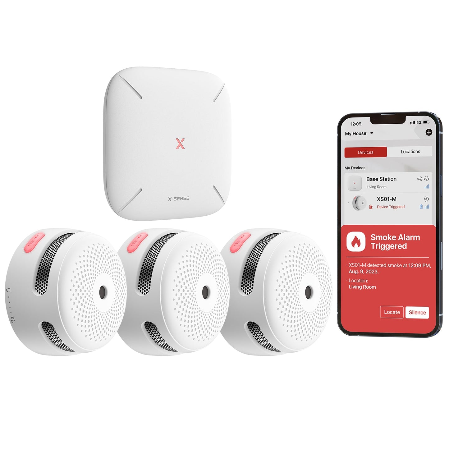 X-Sense FS31 XS01-M Interconnected Smart Smoke Alarm - 3*Alarm+1*SBS50 Base Station