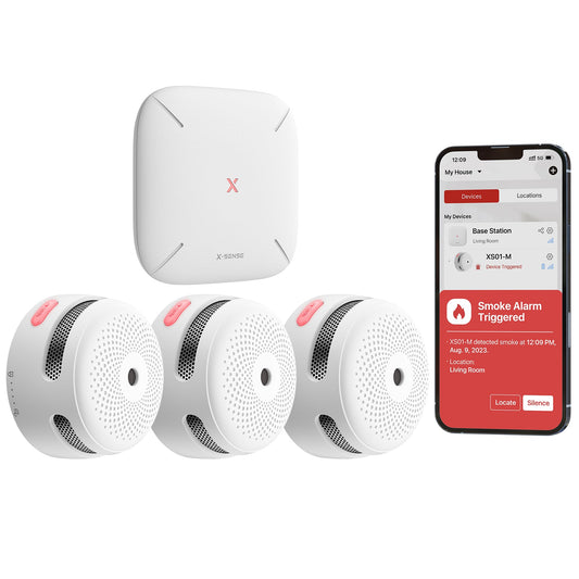 X-Sense FS31 XS01-M Interconnected Smart Smoke Alarm - 3*Alarm+1*SBS50 Base Station