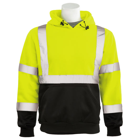 Delta Plus WEL61548LBMD W376B Type R, Class 3 Pullover Hoodie Sweatshirt with Black Bottom, Hi Viz Lime, MD