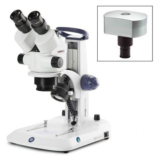Globe Scientific ESB-1903-DC18 Trinocular stereo zoom microscope StereoBlue 0.7x to 4.5x zoom objective magnification from 7x to 45x