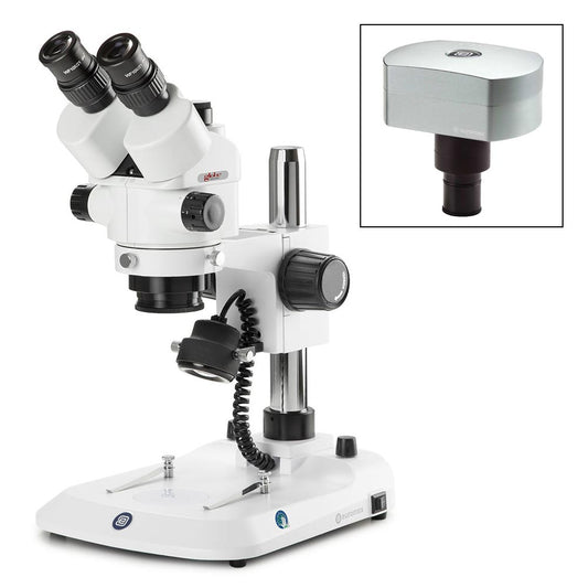 Globe Scientific ESB-1903-P-DC18 Trinocular stereo zoom microscope StereoBlue 0.7x to 4.5x zoom objective magnification from 7x to 45x