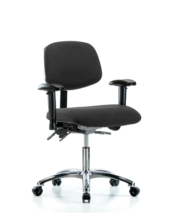 Blue Ridge Ergonomics ESD-FDHCH-CR-T0-A1-EC-ESDBLK Fabric ESD Chair - Desk Height with Adjustable Arms & ESD Casters in ESD Black Fabric