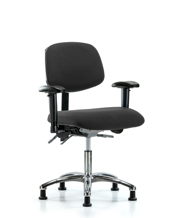 Blue Ridge Ergonomics ESD-FDHCH-CR-T0-A1-EG-ESDBLK Fabric ESD Chair - Desk Height with Adjustable Arms & ESD Stationary Glides in ESD Black Fabric