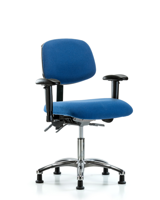 Blue Ridge Ergonomics ESD-FDHCH-CR-T1-A1-EG-ESDBLU Fabric ESD Chair - Desk Height with Seat Tilt, Adjustable Arms, & ESD Stationary Glides in ESD Blue Fabric