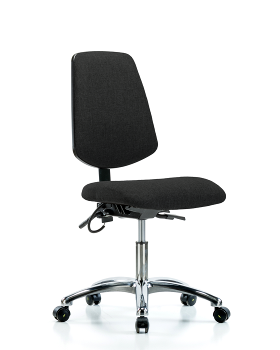 Blue Ridge Ergonomics ESD-FDHCH-MB-CR-T0-A0-EC-ESDBLK Fabric ESD Chair - Desk Height with Medium Back & ESD Casters in ESD Black Fabric
