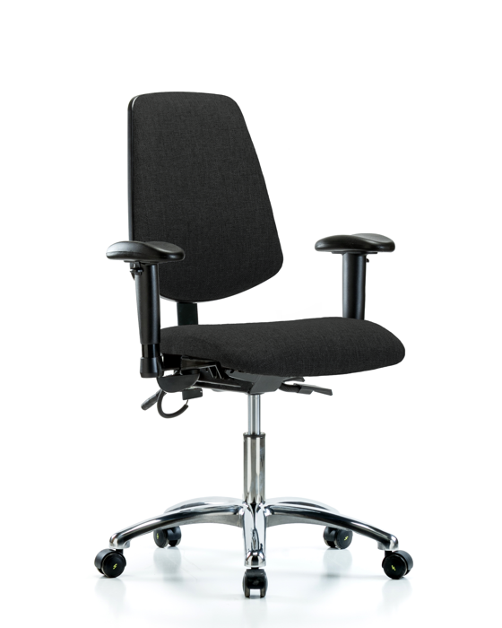 Blue Ridge Ergonomics ESD-FDHCH-MB-CR-T0-A1-EC-ESDBLK Fabric ESD Chair - Desk Height with Medium Back, Adjustable Arms, & ESD Casters in ESD Black Fabric