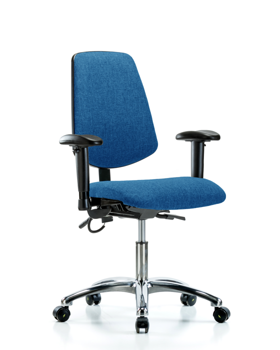 Blue Ridge Ergonomics ESD-FDHCH-MB-CR-T0-A1-EC-ESDBLU Fabric ESD Chair - Desk Height with Medium Back, Adjustable Arms, & ESD Casters in ESD Blue Fabric