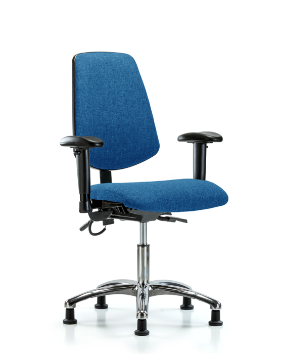 Blue Ridge Ergonomics ESD-FDHCH-MB-CR-T0-A1-EG-ESDBLU Fabric ESD Chair - Desk Height with Medium Back, Adjustable Arms, & ESD Stationary Glides in ESD Blue Fabric