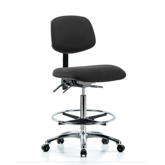 Blue Ridge Ergonomics ESD-FHBCH-CR-T0-A0-CF-EC-ESDBLK Fabric ESD Chair - High Bench Height with Chrome Foot Ring & ESD Casters in ESD Black Fabric