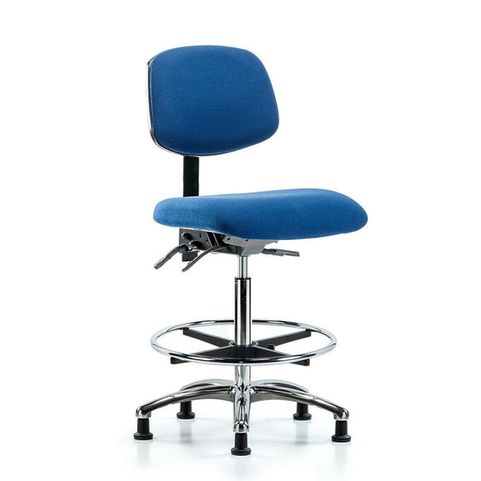 Blue Ridge Ergonomics ESD-FHBCH-CR-T1-A0-CF-EG-ESDBLK Fabric ESD Chair - High Bench Height with Seat Tilt, Chrome Foot Ring, & ESD Stationary Glides in ESD Black Fabric