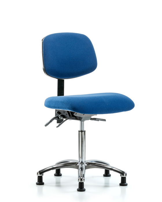 Blue Ridge Ergonomics ESD-FMBCH-CR-T0-A0-NF-EG-ESDBLU Fabric ESD Chair - Medium Bench Height with ESD Stationary Glides in ESD Blue Fabric