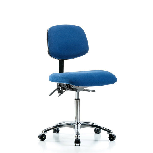 Blue Ridge Ergonomics ESD-FMBCH-CR-T1-A0-NF-EC-ESDBLU Fabric ESD Chair - Medium Bench Height with Seat Tilt & ESD Casters in ESD Blue Fabric